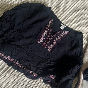 Black Blouse with Pink Embroidery